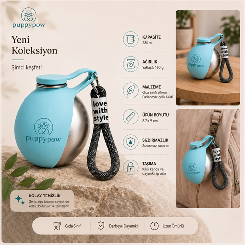 Evcil Hayvan Seyahat Sızdırmaz Pratik Çelik Su Matarası