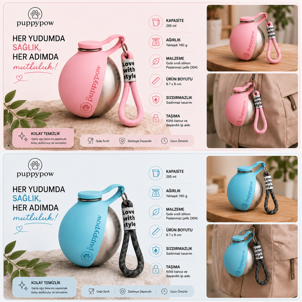 PuppyPow 2'li Köpek Su Matarası – 1.699 TL | 285 ml