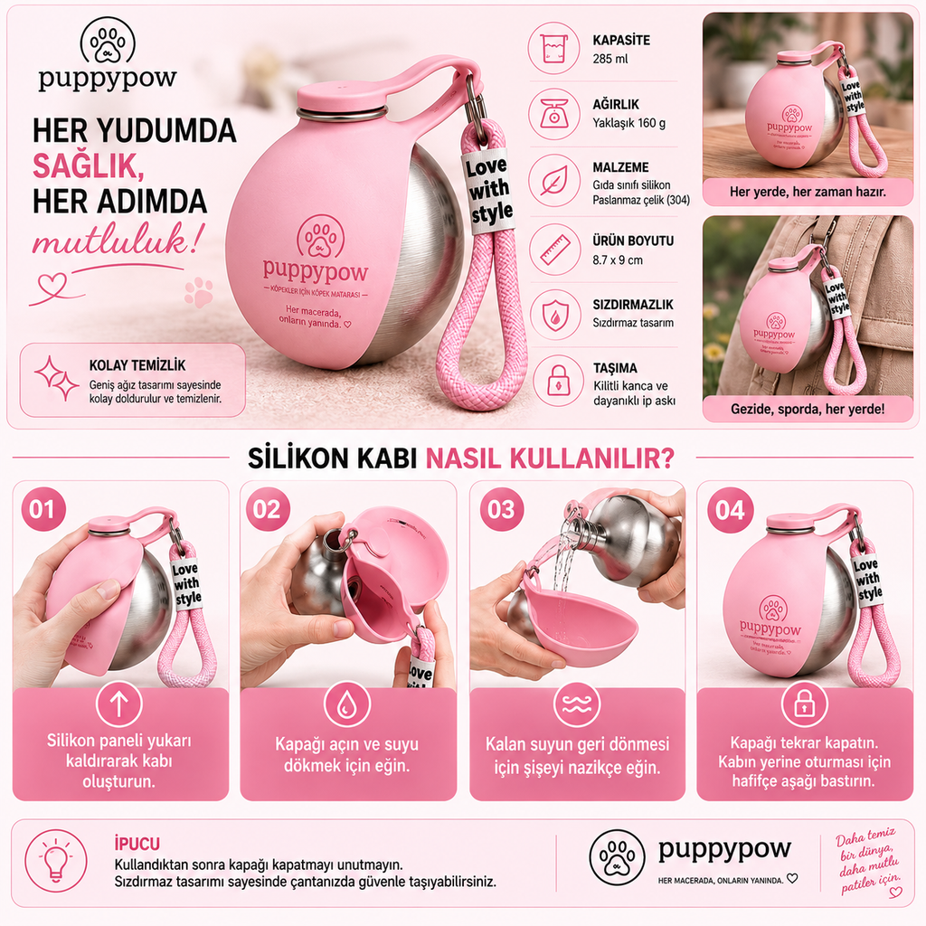 PuppyPow 2'li Köpek Su Matarası – 1.699 TL | 285 ml